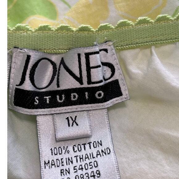 Jones Studio Wms 1X Yellow Green Floral Cotton Pull On Skirt Summer Picnic - Picture 3 of 9